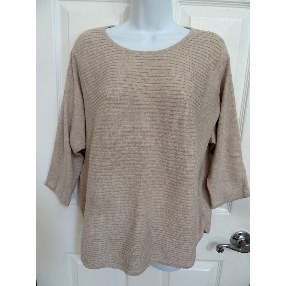 CHICO'S Sz 2=Large Horizontal Ribbed Dolman Sleeve Sweater Cotton Blend Pullover